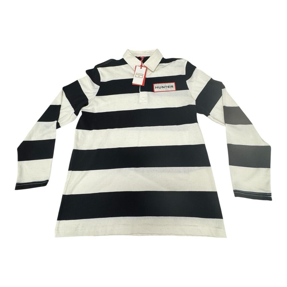 NWT Target x Hunter Rugby Shirt Striped White Black Men Med Collar Polo Preppy